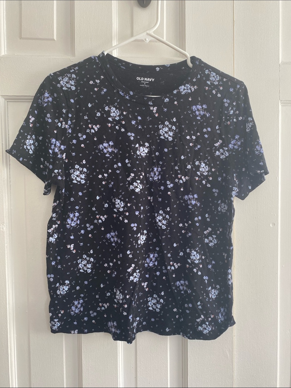 Old Navy Black Tee with Lavender and White Floral Print